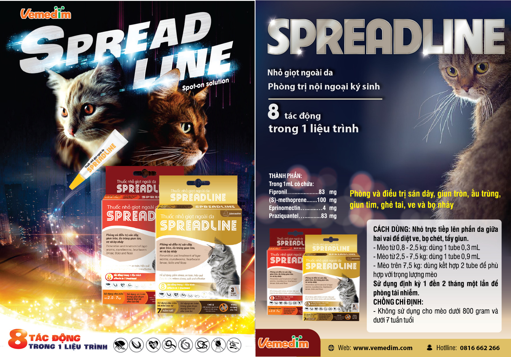 Vemedim Spreadline – Ống nhỏ gáy diệt ve rận cho mèo (1 ống)
