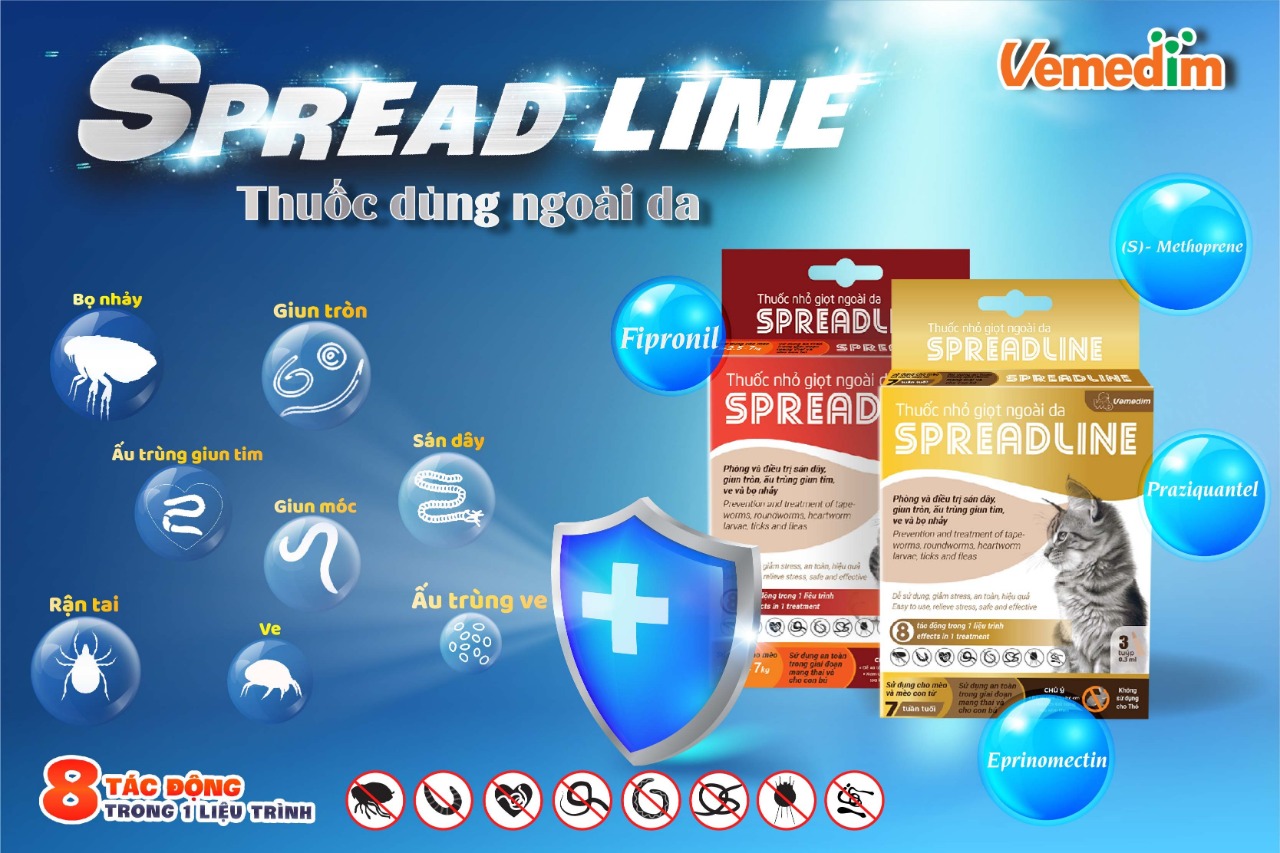 Alternative view of Vemedim Spreadline - Ống nhỏ gáy diệt ve rận bọ chét cho mèo (Hộp/3 ống)